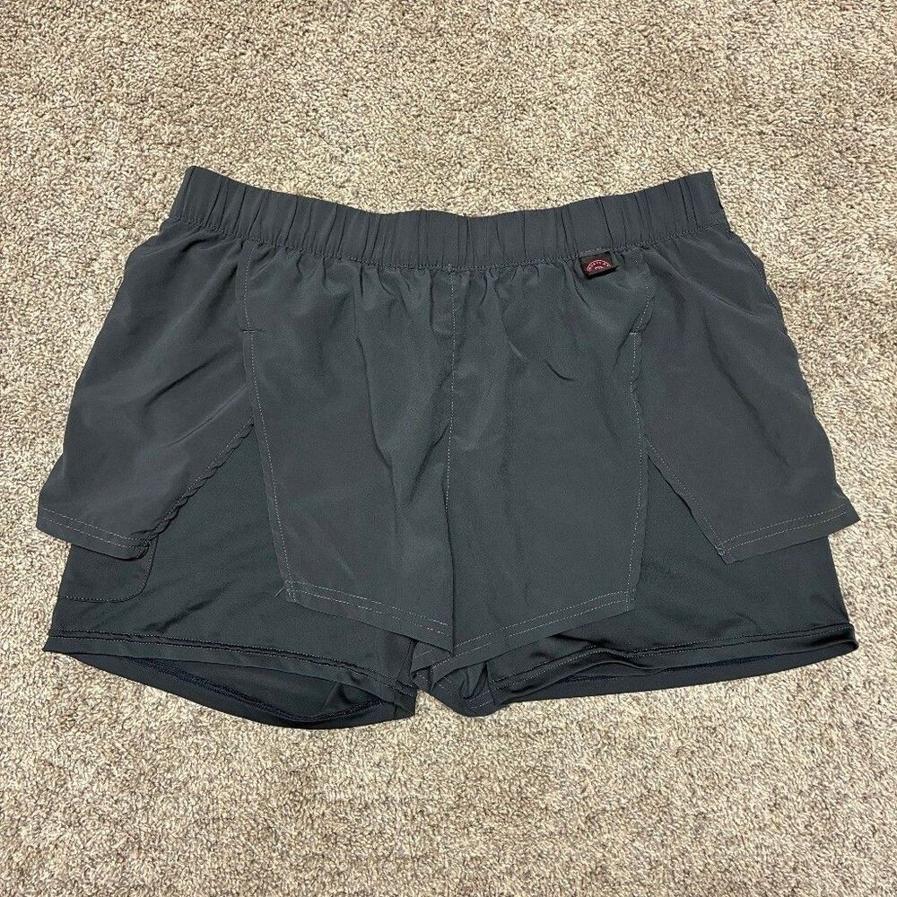 Little Donkey Andy Women’s L Gray 2-in-1 Running Shorts Zip Pocket Quick Dry